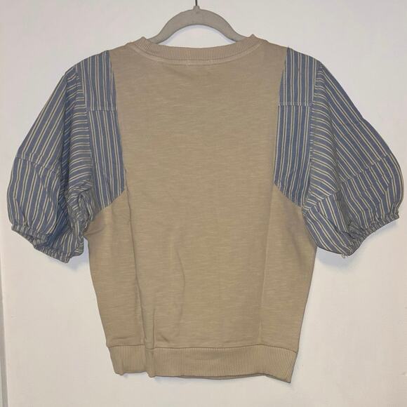 NWT Pilcro Woven Puff-Sleeve Top In Blue/Tan Size XS - Picture 7 of 8